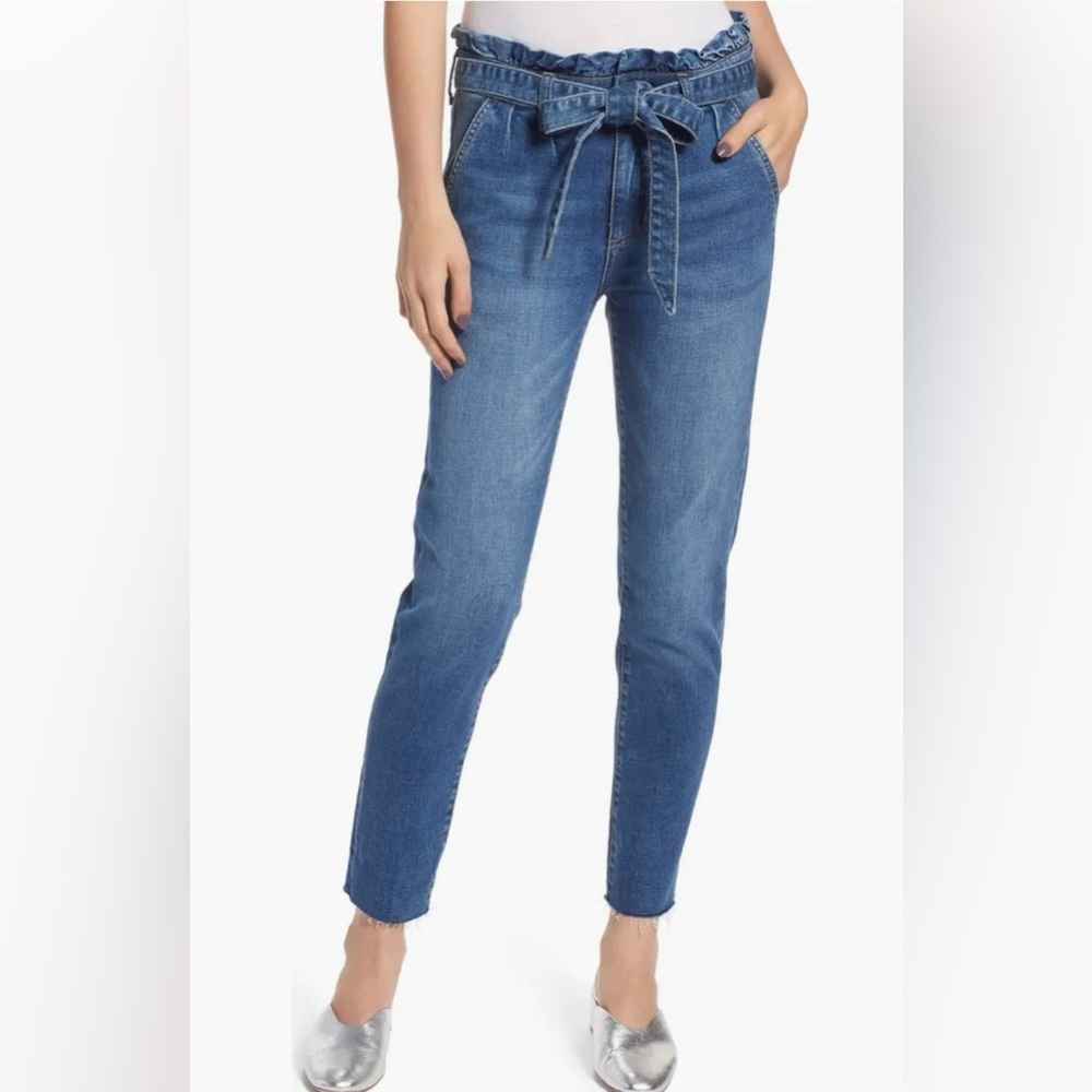 Prosperity Denim Paperbag Waist Raw Hem Slim Ankle Jeans